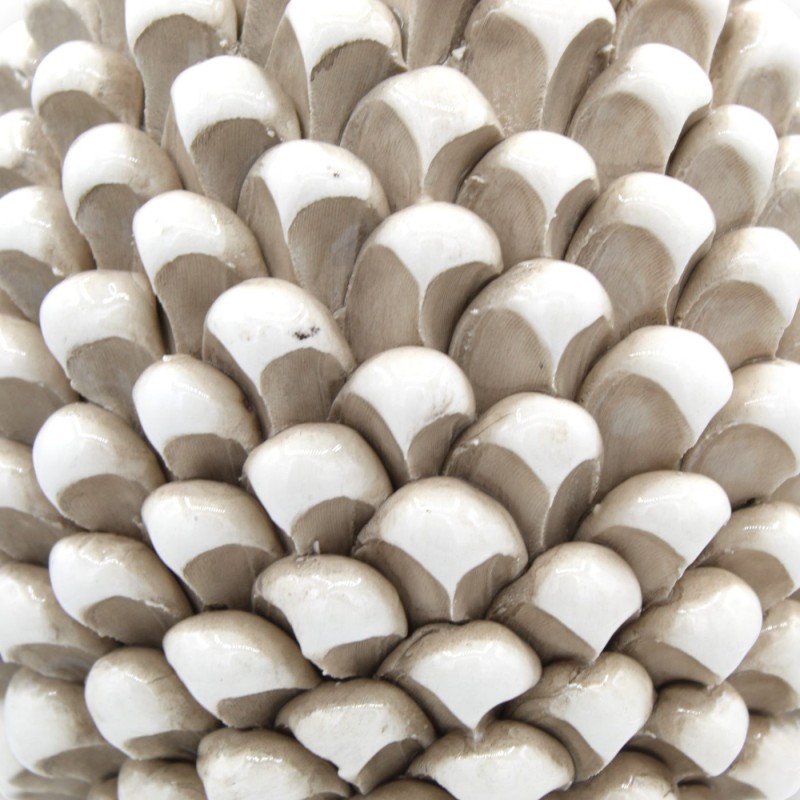 Pinha Siciliana em Cerâmica Caltagirone, Branco Antigo, 2 opções de tamanho (1 unidade) Base de decoração barroca sobre 
