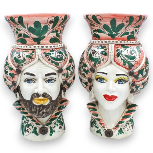 Sizilianischer normannischer Maurenkopf mit Kronenvase, Caltagirone-Keramik, H ca. 32 cm. (1 Stück) Mit Option für Mann 