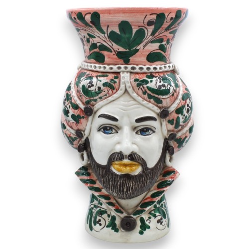 Tête de Maure sicilien, modèle normand avec couronne, vase en céramique de Caltagirone, env. 32 cm de haut (1 unité), option hom