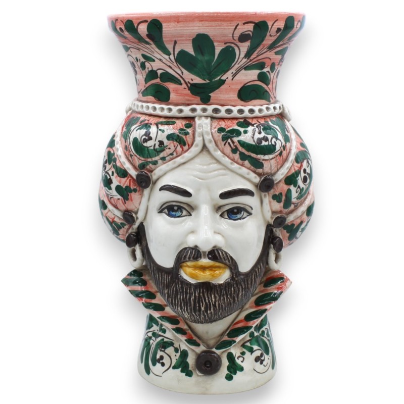 Vase Tête de Maure normand sicilien avec couronne, céramique de Caltagirone, h environ 32 cm. (1pc) Avec Option pour Hom