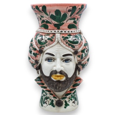 Vase Tête de Maure normand sicilien avec couronne, céramique de Caltagirone, h environ 32 cm. (1pc) Avec Option pour Hom