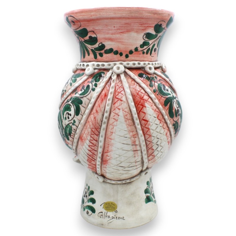 Testa di moro Siciliana Normanna corona vaso, in ceramica Caltagirone h 32 cm ca. (1pz) Con Opzione Uomo o Donna - 