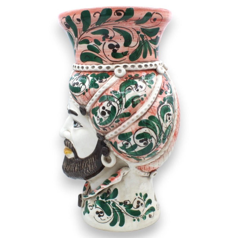 Vase Tête de Maure normand sicilien avec couronne, céramique de Caltagirone, h environ 32 cm. (1pc) Avec Option pour Hom