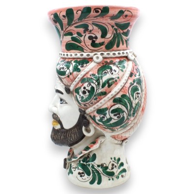 Testa di moro Siciliana Normanna corona vaso, in ceramica Caltagirone h 32 cm ca. (1pz) Con Opzione Uomo o Donna - 