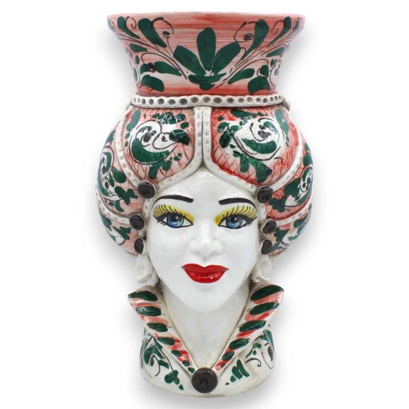 Testa di moro Siciliana Normanna corona vaso, in ceramica Caltagirone h 32 cm ca. (1pz) Con Opzione Uomo o Donna - 