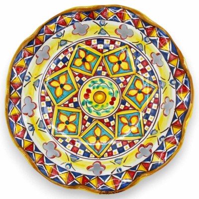 Centre de table festonné et ajouré en céramique de Caltagirone, 2 options de tailles (1pc) décor géométrique et damier M