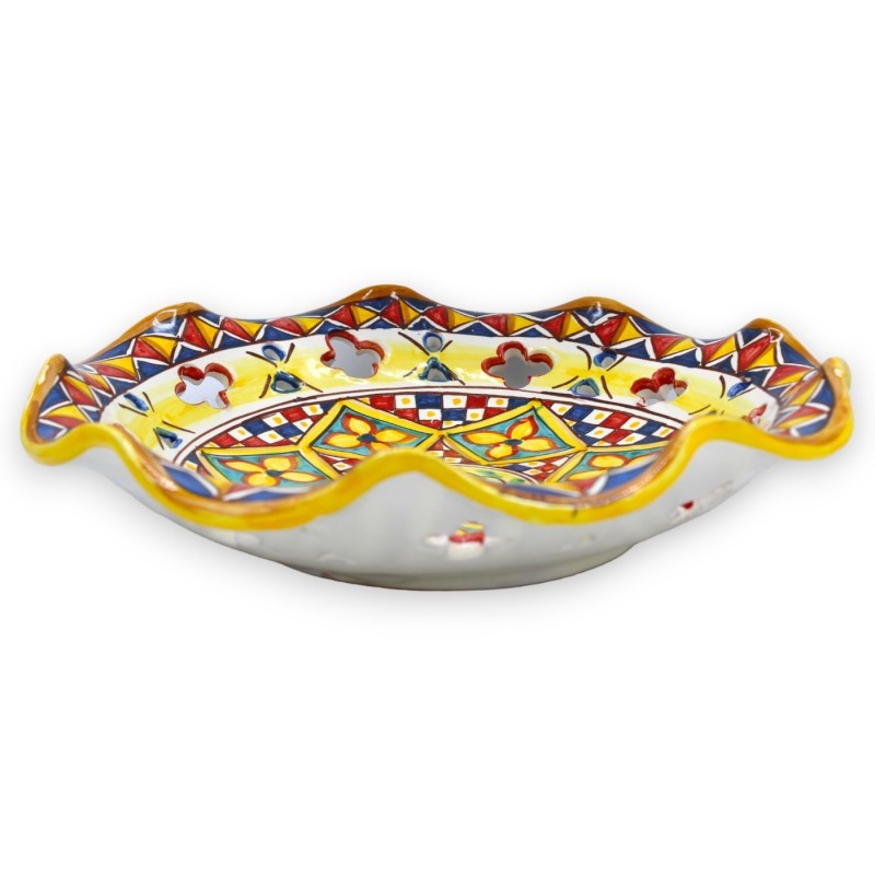 Centre de table festonné et ajouré en céramique de Caltagirone, 2 options de tailles (1pc) décor géométrique et damier M