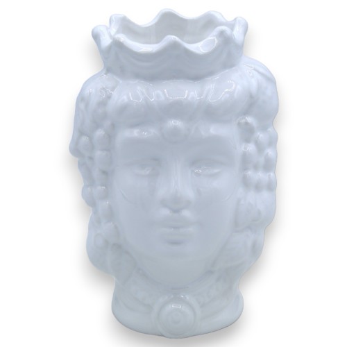 Tête marron foncé en céramique Caltagirone - environ h 13 / 14 cm (1 pièce) Couronne et fruits blancs brillants