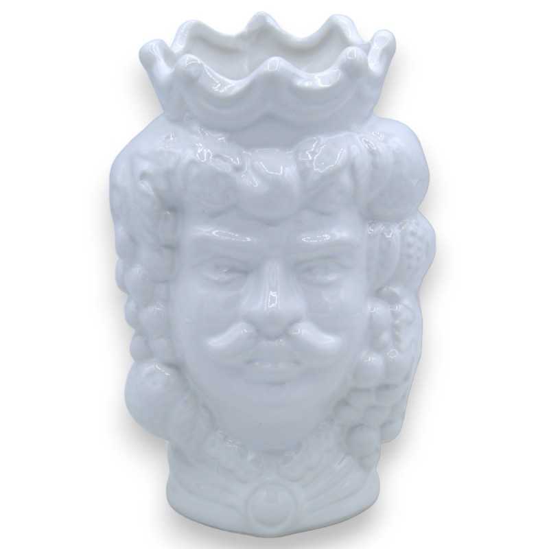 Dunkelbrauner Kopf aus Caltagirone-Keramik – ca. H 13 / 14 cm (1 Stück) Glänzend weiße Krone und Frucht - 