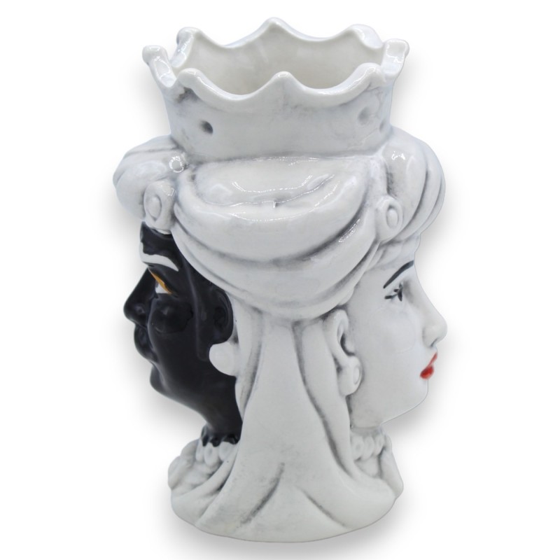 Giano Bifronte testa con due volti in ceramica Caltagirone h 13 / 14 cm ca. corona e turbante - 