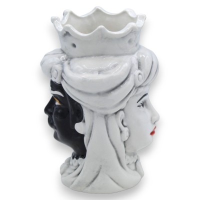 Giano Bifronte testa con due volti in ceramica Caltagirone h 13 / 14 cm ca. corona e turbante - 