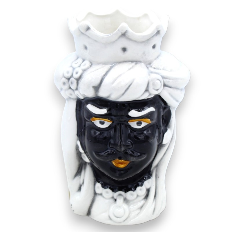 Giano Bifronte testa con due volti in ceramica Caltagirone h 13 / 14 cm ca. (1Unità) corona e turbante - 