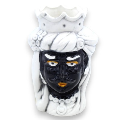 Giano Bifronte testa con due volti in ceramica Caltagirone h 13 / 14 cm ca. corona e turbante - 