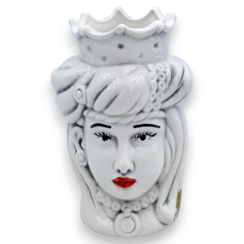 Giano Bifronte testa con due volti in ceramica Caltagirone h 13 / 14 cm ca. corona e turbante - 