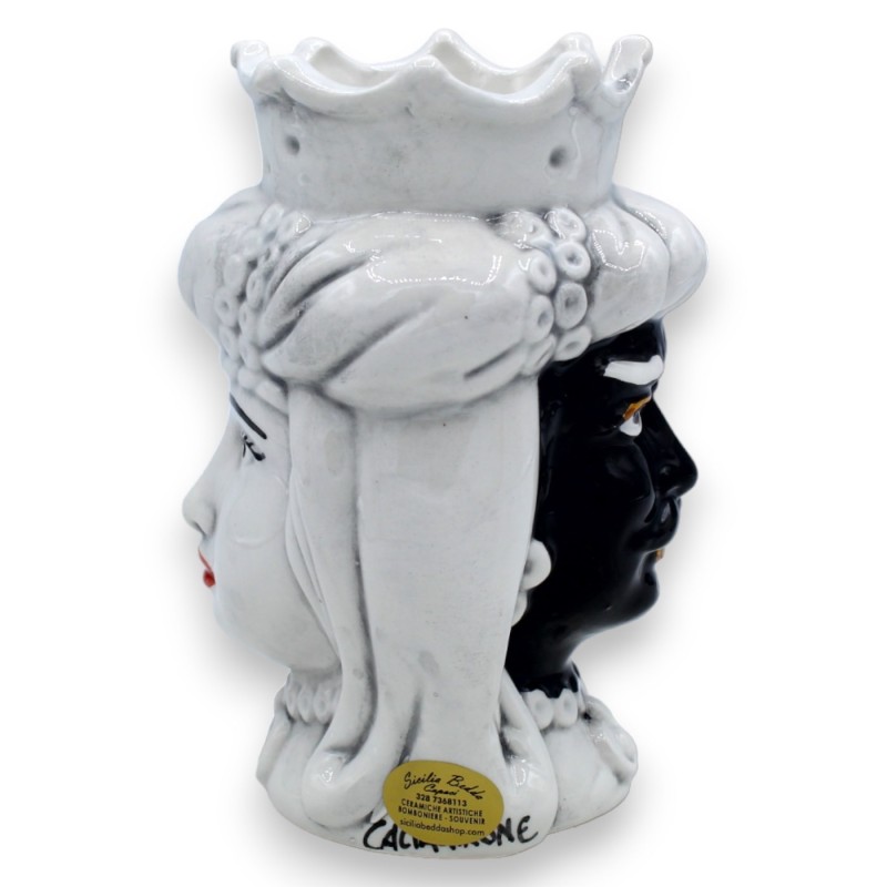 Giano Bifronte testa con due volti in ceramica Caltagirone h 13 / 14 cm ca. (1Unità) corona e turbante - 