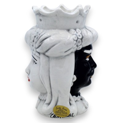 Giano Bifronte testa con due volti in ceramica Caltagirone h 13 / 14 cm ca. corona e turbante - 