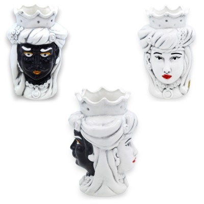 Giano Bifronte testa con due volti in ceramica Caltagirone h 13 / 14 cm ca. (1Unità) corona e turbante - 