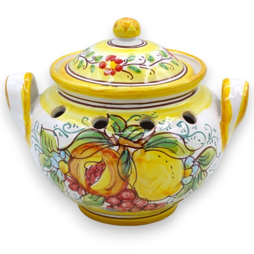 Ceramiczny uchwyt na czosnek lub cebulę Caltagirone - h 17 i L 20 cm ok. (1 szt.) Z 2 opcjami dekoracji -  2