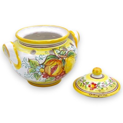 Caltagirone keramische knoflook- of uienhouder - h 17 en L 20 cm ongeveer. (1 st) Met 2 decoratieopties - 