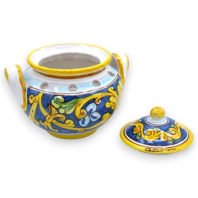 Porte-ail ou oignon en céramique Caltagirone - h 17 et L 20 cm environ. (1pc) Avec 2 options de décoration - 