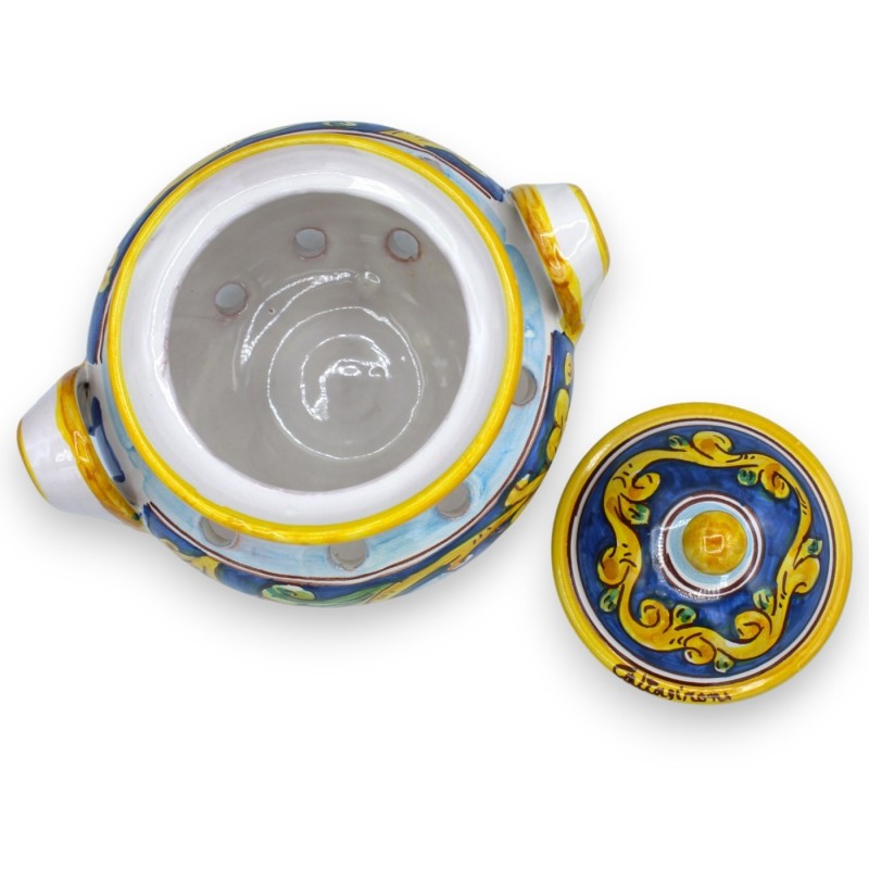 Ceramiczny uchwyt na czosnek lub cebulę Caltagirone - h 17 i L 20 cm ok. (1 szt.) Z 2 opcjami dekoracji - 