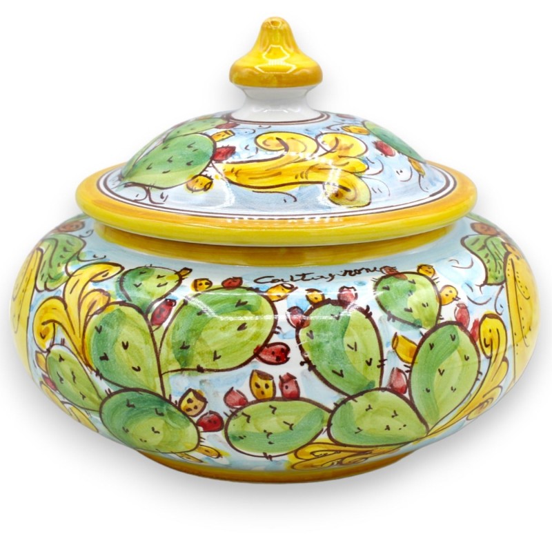 Caltagirone ceramic biscuit jar - Ø approx. 20 cm lemon and prickly pear decoration - 