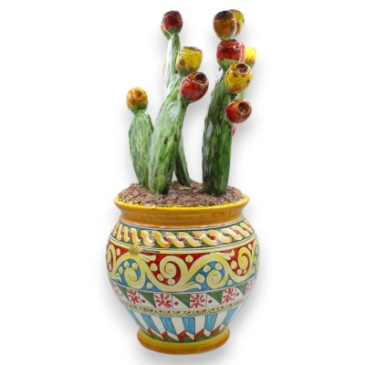 Cachepot-Vase mit Kaktusfeigenblatt-Komposition – ca. H 50 x B 25/27 cm. Sizilianische Karrendekoration - 
