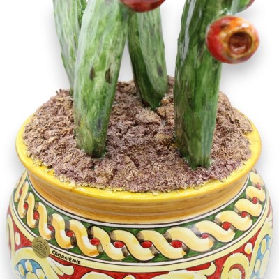Vaso gigante con pale di ficodindia - h 55 cm ca. vaso multi-decoro - 