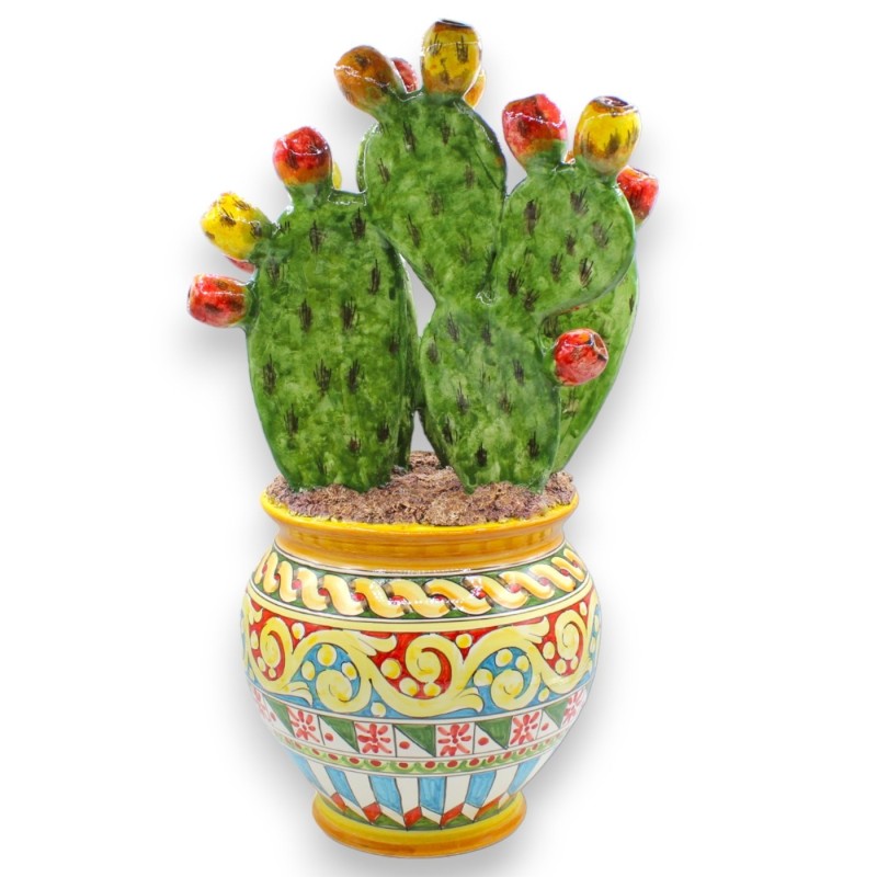 Cachepot-Vase mit Kaktusfeigenblatt-Komposition – ca. H 50 x B 25/27 cm. Sizilianische Karrendekoration - 