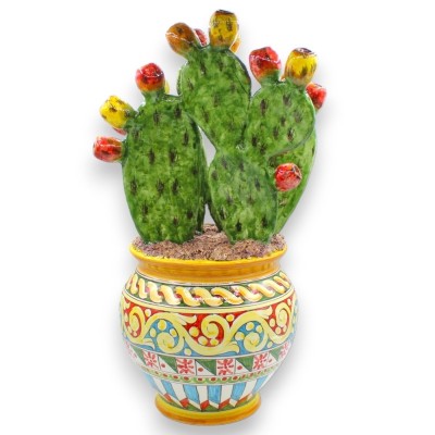 Vaso gigante con pale di ficodindia - h 55 cm ca. vaso multi-decoro - 