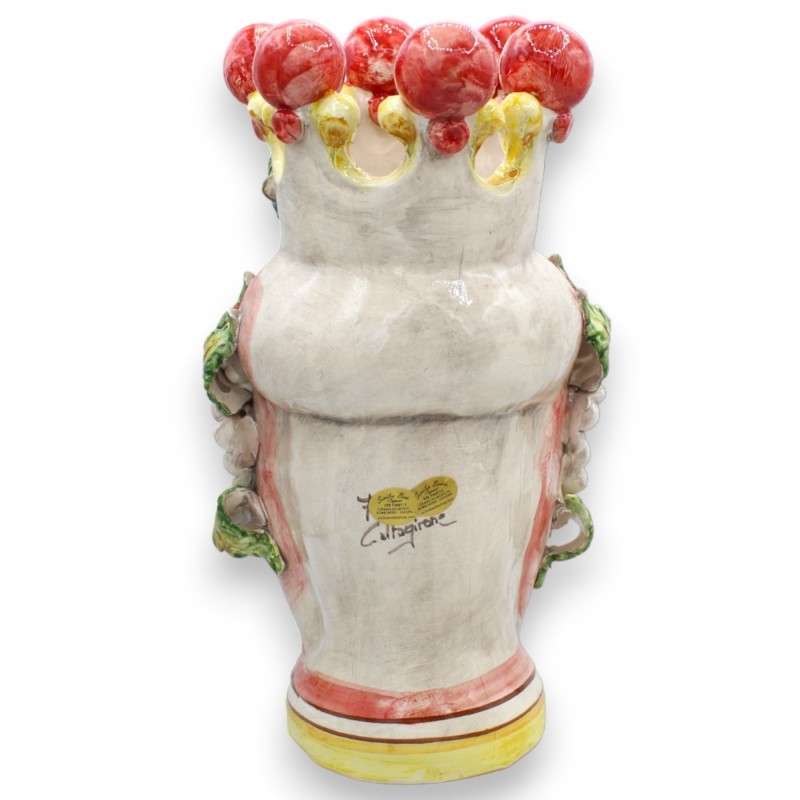 Tête de Maure Caltagirone h environ 30 cm (1pc) Avec Option Homme ou Femme, Couronne et Fleurs sur fond rouge - 