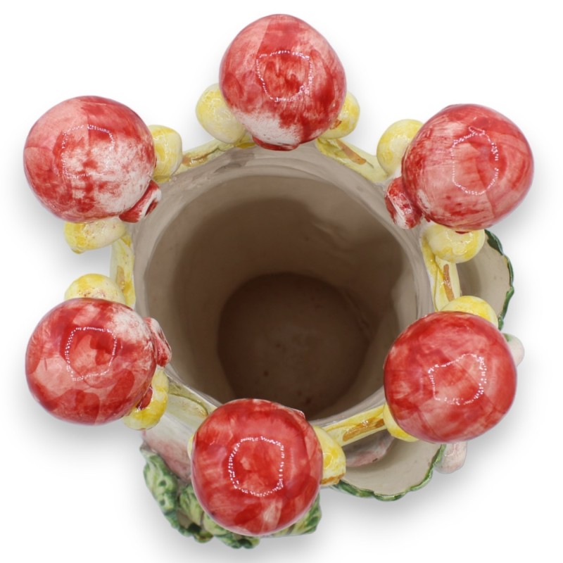 Tête de Maure Caltagirone h environ 30 cm (1pc) Avec Option Homme ou Femme, Couronne et Fleurs sur fond rouge - 