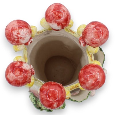 Tête de Maure Caltagirone h environ 30 cm (1pc) Avec Option Homme ou Femme, Couronne et Fleurs sur fond rouge - 