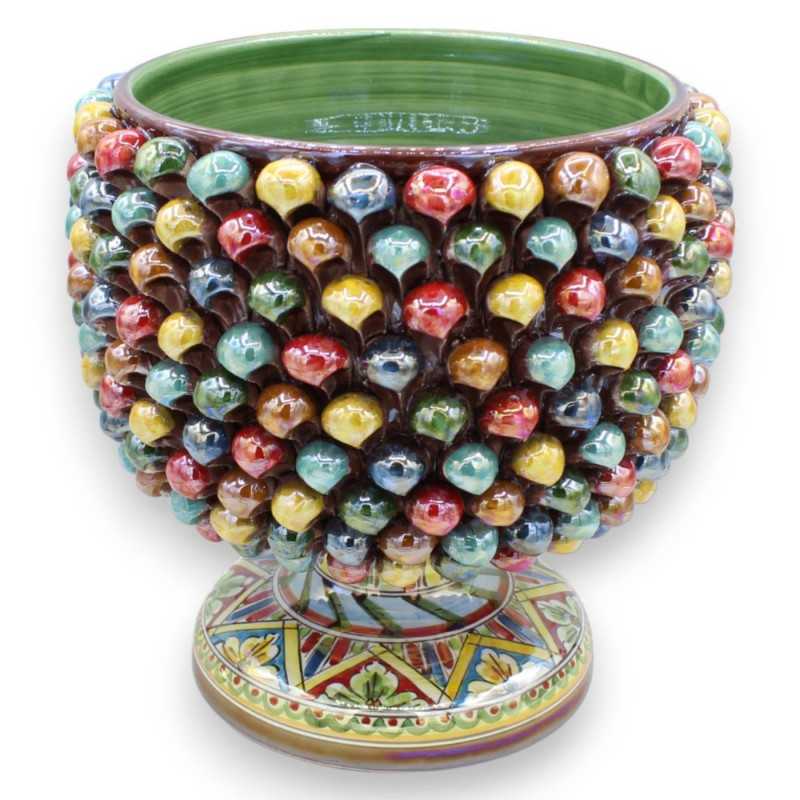 Vase Caltagirone Demi Pigna Ø environ 27 cm émail nacre multicolore et tige à décor géométrique multicolore MD1 - 