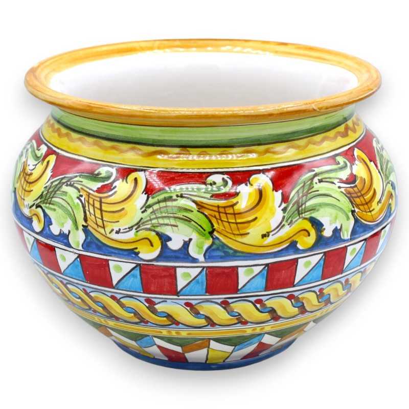 Cachepot Vaso per piante in ceramica Caltagirone - Ø 25 cm ca. Decoro Barocco e Geometrico Multicolore - 