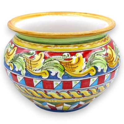 Doniczka ceramiczna Cachepot Caltagirone - Ø ok. 25 cm Wielokolorowa dekoracja barokowa i geometryczna - 