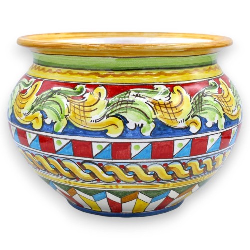 Cachepot Vaso per piante in ceramica Caltagirone - Ø 25 cm ca. Decoro Barocco e Geometrico Multicolore -  2