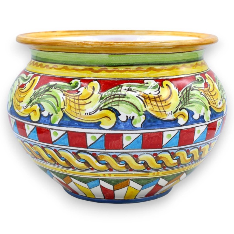 Cachepot Caltagirone Keramik-Pflanztopf – Ø ca. 25 cm. Mehrfarbige barocke und geometrische Dekoration - 