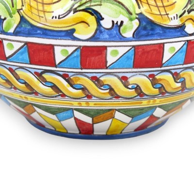 Doniczka ceramiczna Cachepot Caltagirone - Ø ok. 25 cm Wielokolorowa dekoracja barokowa i geometryczna - 