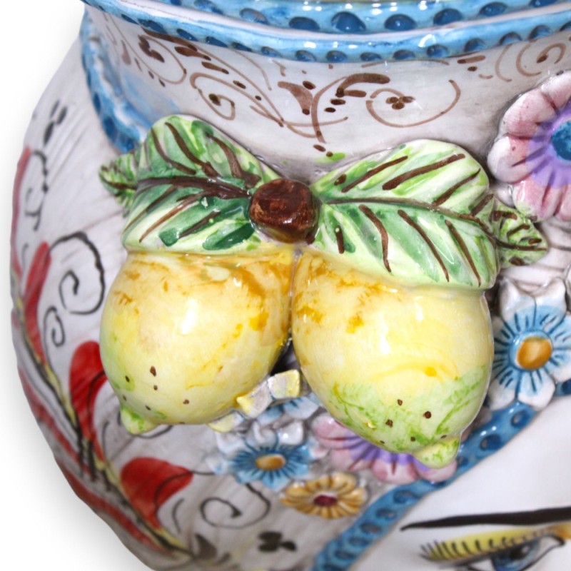 Testa di Moro Pouf Women's version - h 55 cm approx. With applications of lemons and flowers, red 17th century decoratio