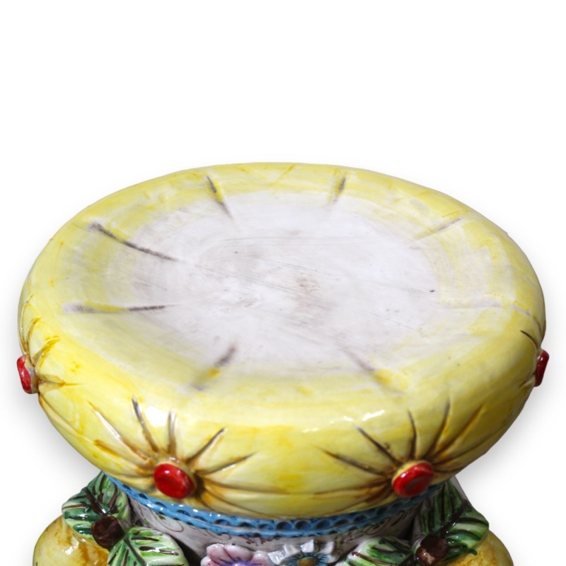 Testa di Moro Pouf Women's version - h 55 cm approx. With applications of lemons and flowers, red 17th century decoratio