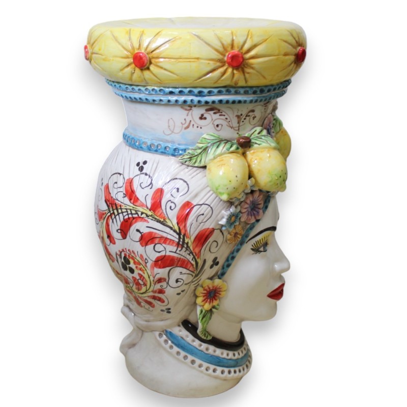 Testa di Moro Pouf Women's version - h 55 cm approx. With applications of lemons and flowers, red 17th century decoratio