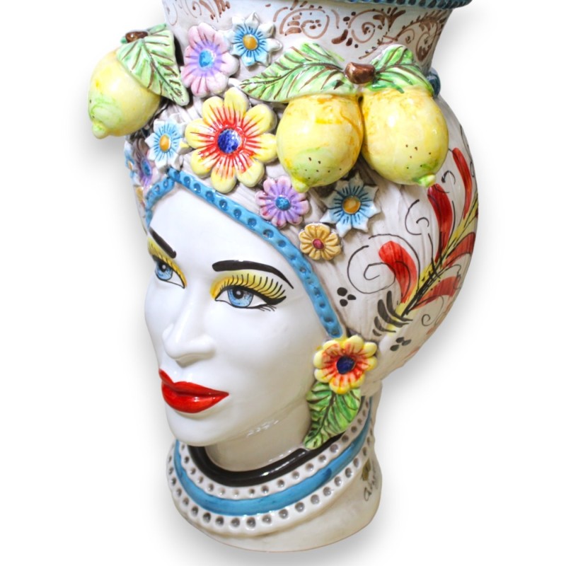 Testa di Moro Pouf Women's version - h 55 cm approx. With applications of lemons and flowers, red 17th century decoratio
