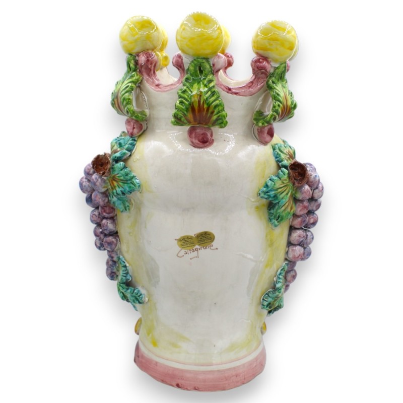 Coppia di Teste di Moro Caltagirone h 40 cm ca. Con Applicazioni di Uva e Foglie - 