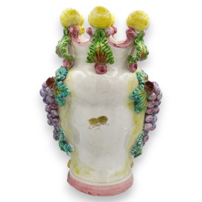 Coppia di Teste di Moro Caltagirone h 40 cm ca. Con Applicazioni di Uva e Foglie - 