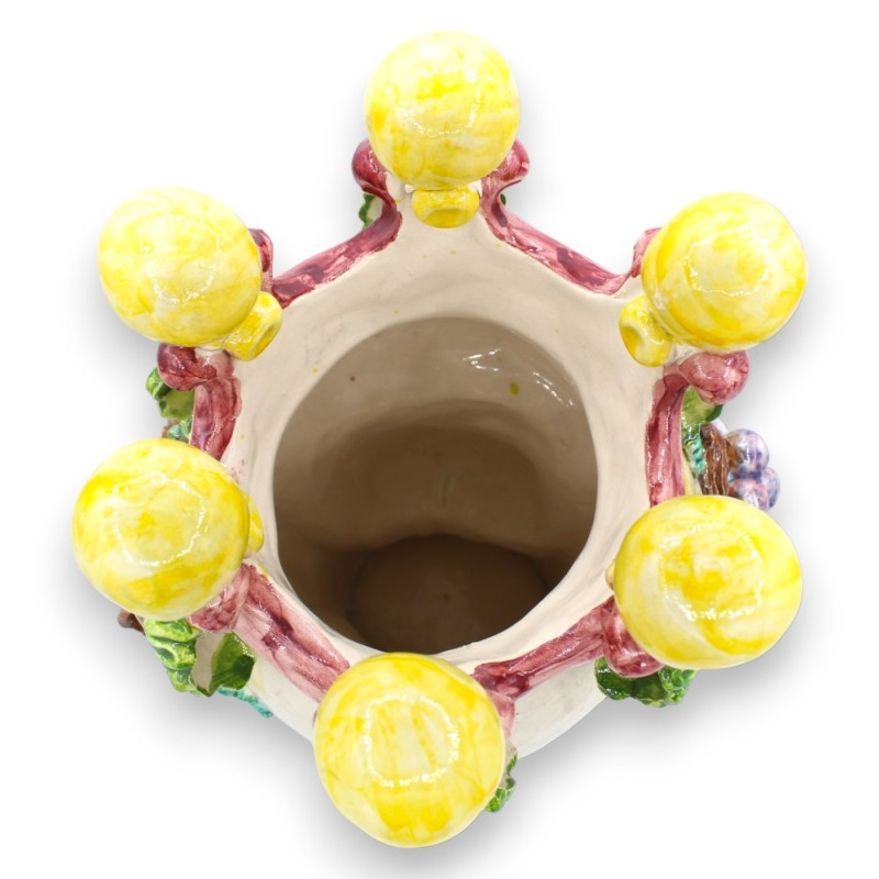 Coppia di Teste di Moro Caltagirone h 40 cm ca. Con Applicazioni di Uva e Foglie - 
