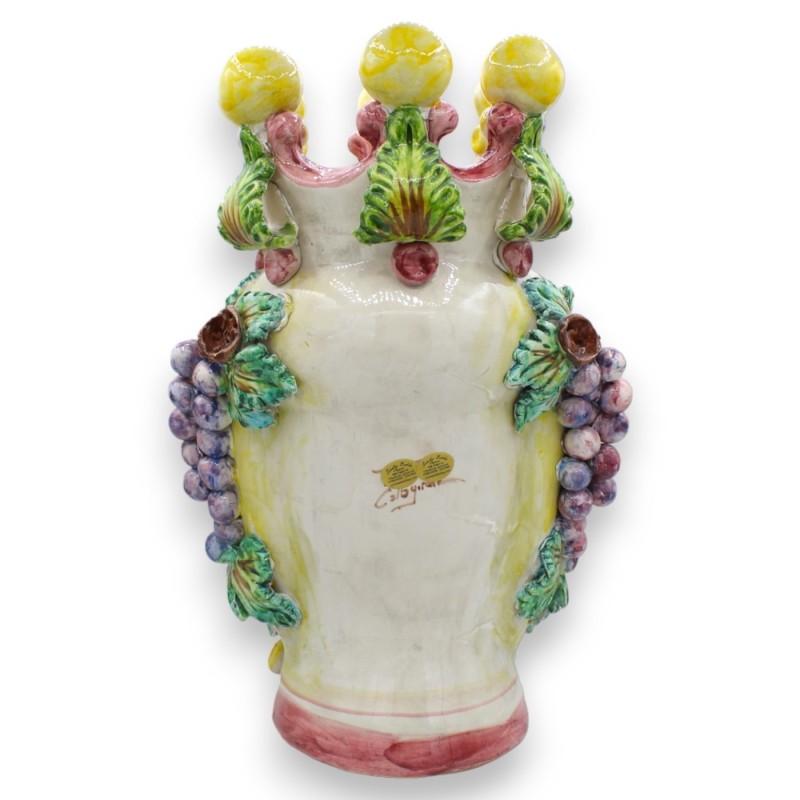Coppia di Teste di Moro Caltagirone h 40 cm ca. Con Applicazioni di Uva e Foglie - 