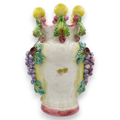 Coppia di Teste di Moro Caltagirone h 40 cm ca. Con Applicazioni di Uva e Foglie - 