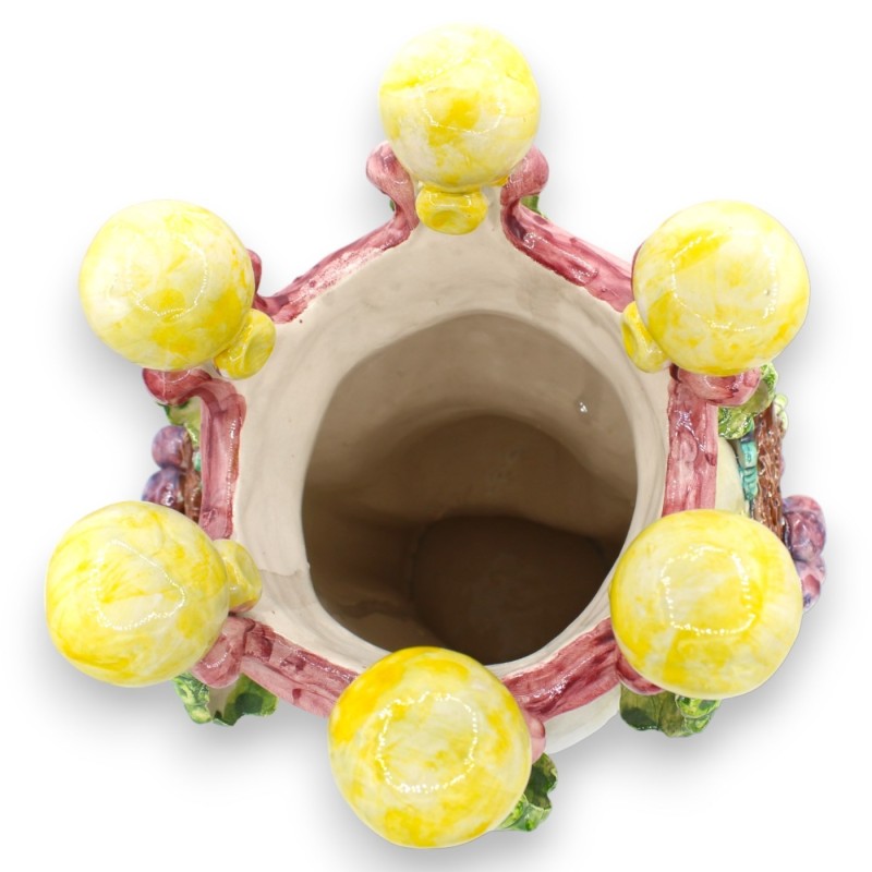 Coppia di Teste di Moro Caltagirone h 40 cm ca. Con Applicazioni di Uva e Foglie - 