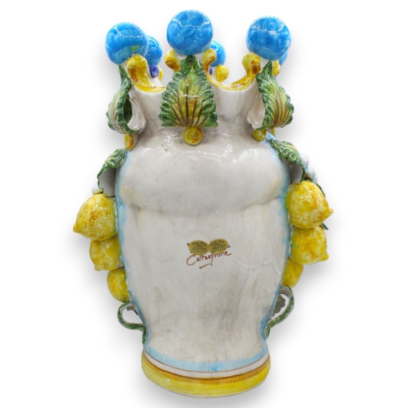 Coppia di Teste di Moro Caltagirone h 40 cm ca. Con Applicazioni di Limoni e Fiori - 